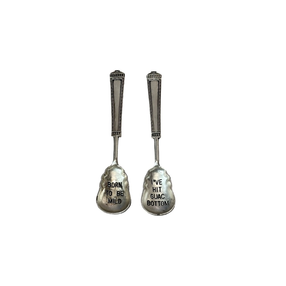Avocado Guacamole Serving Spoons Set 2 Silver Tone Punny Novelty 5.75"